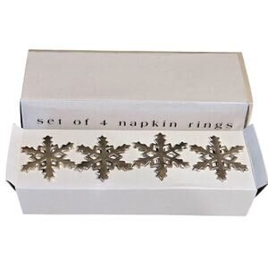 Kemp & Bentley Set of 4 Snowflake Napkin Ring Holders Silver Vintage 2.5" ASIS